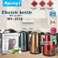 Vente en gros de bouilloire électrique Mylongs Grande lumière d'affichage Boîtier SS coloré cruches électriques bouilloires bouilloire électrique en acier inoxydable