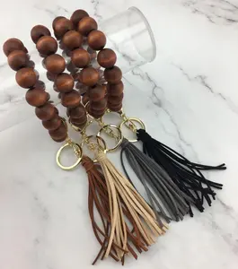 Thời Trang Tùy Chỉnh Mới Tua Vòng Tay Gỗ Bead Bracelet Keychain Cho Quà Tặng