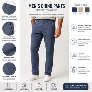 Pantalones Chinos de Algodón Clásicos, Estilo Nuevo, Personalizados, Casuales, Elásticos y Ajustados para Hombre - Product Image 2