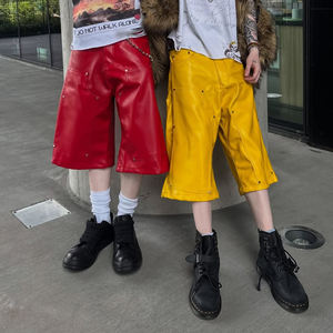 <span class=keywords><strong>Pantaloncini</strong></span> da Uomo in <span class=keywords><strong>Pelle</strong></span> PU di Lusso con Stampa Personalizzata Streetwear, Doppio Strato, Stile Vintage Carpenter - Product Image 3