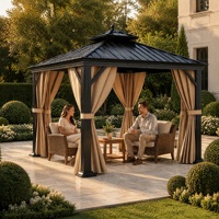 Gazebo moderne en aluminium à toit rigide, double toit, imperméable, pavillon extérieur avec rideaux et moustiquaire pour jardin, patio, cour arrière