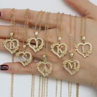 18K chapado en oro melocotón corazón nombre letra inicial encanto collar DIY letra colgante personalizado Collar para mujeres al por mayor