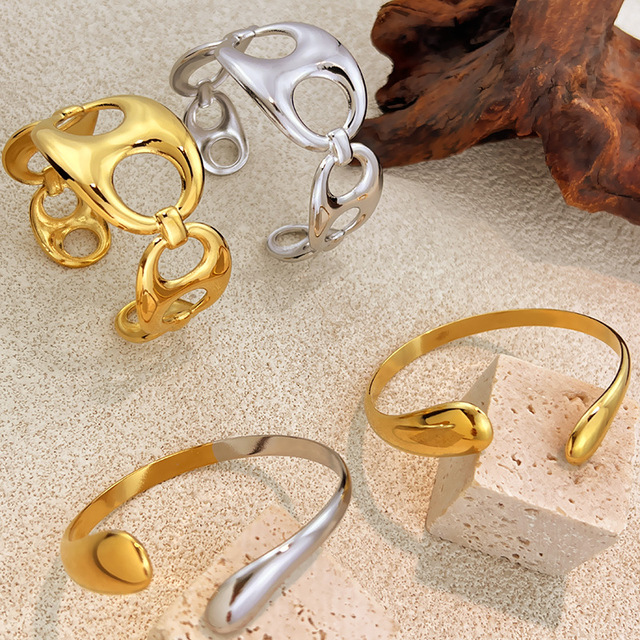 Gold Plated Stainless Steel Bracelet Vintage Stainless Steel Bracelet Geometric Design Shiny Fashion Charm Bracelets