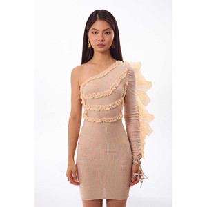 Mini Abito Monospalla con Volant in Cristallo - Product Image 2