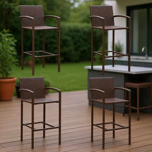 Ensemble de tabourets de bar en polyrotin marron, 4 pièces, structure en métal, meubles de bar d'extérieur contemporains et durables - Product Image 2