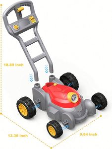 Tondeuse à gazon rouge améliorée pour enfants, jouet à pousser pour le jardinage, machine à bulles - Product Image 2