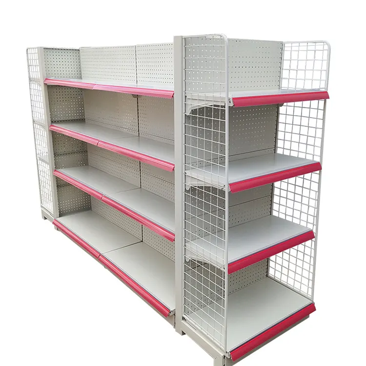 Attrezzature per negozi moderni in acciaio laminato a freddo per impieghi gravosi che mostrano scaffali per supermercati in movimento rosa Gondola Rack