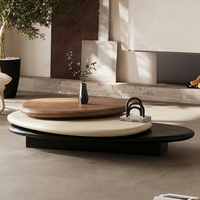 Ensemble de tables basses gigognes modernes avec finition peinte en placage de bois, meubles contemporains ovales pour salon