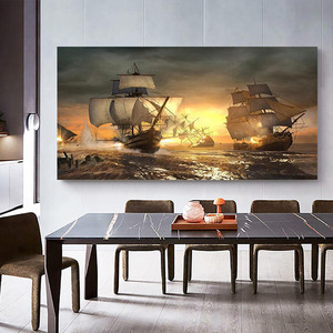 Pintura al Óleo Retro <span class=keywords><strong>de</strong></span> Paisaje Marino con Barco Velero, <span class=keywords><strong>Arte</strong></span> <span class=keywords><strong>de</strong></span> Pared Enmarcado, Obra <span class=keywords><strong>de</strong></span> <span class=keywords><strong>Arte</strong></span> Grande para Colgar en la Pared, Decoración para Sala <span class=keywords><strong>de</strong></span> Estar - Product Image 2