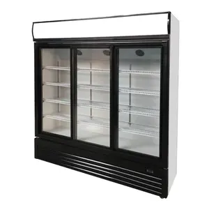 Tre porte di vetro commerciali display refrigeratore frigo trasparente frigorifero elettrico supermercato 3 porte ventola di raffreddamento congelatore