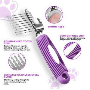 Peine desenredante para mascotas con cuchillas largas de seguridad para desenredar el pelo encrespado o anudado de perros y gatos - Product Image 2