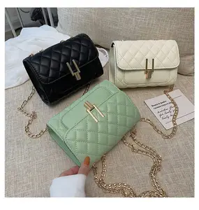 Mini bolsos de mano informales para mujer, monedero con solapa, bolso de hombro tipo mensajero cruzado de Color sólido de cuero PU a cuadros para mujer