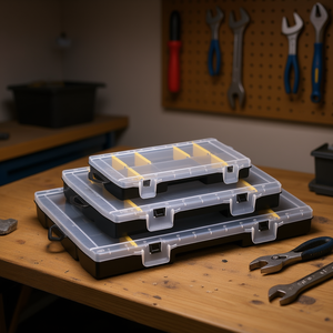 Organizador de caja de herramientas, estuche de almacenamiento de plástico esencial con divisores para herramientas y piezas pequeñas, diseño apilable en 3 tamaños - Product Image 3