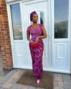 Plus Size African Brown Lace <span class=keywords><strong>Prom</strong></span> Kleider Nigerian ische Hochzeits empfang Party Kleid Aso Ebi Tradition Abendkleid - Product Image 4