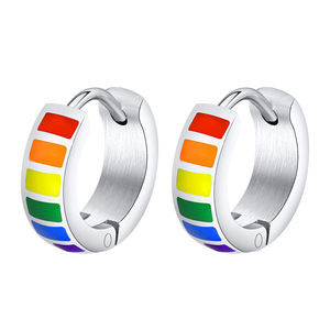 Colorido Acero inoxidable Arco Iris Huggie Hoop Pendientes de arco iris negro Clip de acero inoxidable en pendientes Anillo de oreja no perforado - Product Image 4