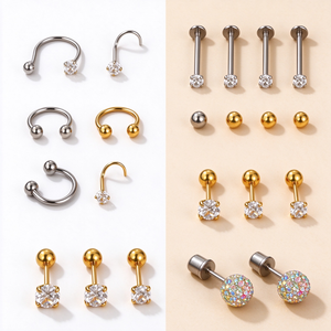 Pendientes de Acero Inoxidable con Circonita Cúbica, Aretes de Piercing Corporal de Múltiples Estilos, Joyería de <span class=keywords><strong>Aro</strong></span> de Herradura y Pendientes de Tuerca Plana - Product Image 3
