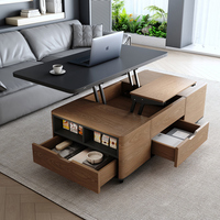 Table à café et à dîner pliable multifonctionnelle 2-en-1 en bois, réglable en hauteur, mobile, avec tabourets intégrés, pour les petites familles