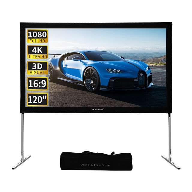 Projector Screen with Stand, 150 Inch Outdoor Projector Screen Portable Indoor Projection Screen 16:9 4K Rear Front Movie Screen