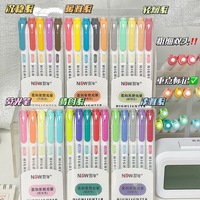 Ensemble de stylos surligneurs pastel doux à double pointe, couleurs macaron, pointe biseautée fine, kit de marqueurs fluorescents sans bavure pour journal d'étudiant