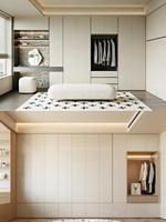 Dressing sur mesure |   Armoire intégrée minimaliste italienne sans poignées avec panneau solide et porte en verre à cadre noir et éclairage LED