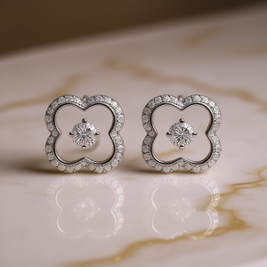 Orecchini in Oro Bianco con Diamanti Taglio Brillante Rotondo Colore G Diamanti Naturali Stile Classico Gioielli da Sposa per Donna - Product Image 2