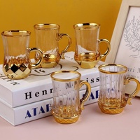 Tasse à thé en verre de style turc de luxe avec bordure dorée, tasse à café arabe du Moyen-Orient, verrerie décorative personnalisée pour hôtels et traiteurs