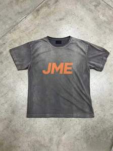 JME Men's Gray Short Sleeve O-Neck Cotton T-Shirt Regular Fit Casual Letter Print Jersey Knitted Breathable Front <b>Logo</b> - Product Image 1