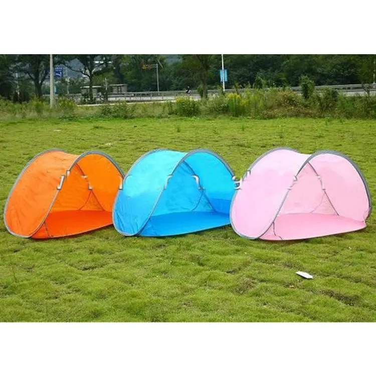 Blue red pop up beach tent with floor and UV protection 50+ in various colors