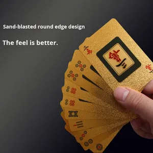 Tuiles de mahjong en plastique PVC givré imperméables personnalisées, cartes à jouer avec impression dorée, finition bronzée, emballage en boîte couleur - Product Image 3