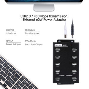Hub de charge et de synchronisation de données USB 2.0 à 10 ports Sipolar A-300 60W en métal avec adaptateur secteur - Product Image 3
