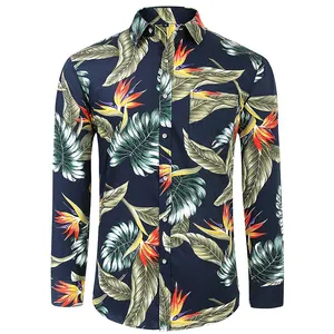 Fashion Stylish Button Down Long Sleeve Floral Black Shirts For Men