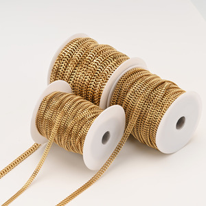 Cadena de Eslabones Planos de Doble Hilera |   Cadena de Acero Inoxidable con Baño de Oro PVD de 18K, Pulida por Ambos Lados, para Fabricación de Joyería y Bolsos DIY - Product Image 1