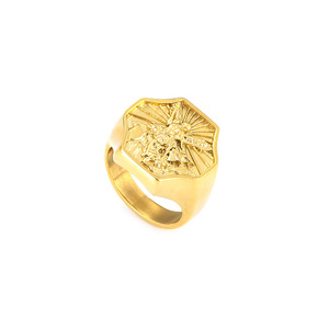 Bague pour homme en acier titane Saint Michel Archange, forme bouclier, couleur or et argent, bijou cadeau pour homme - Product Image 5