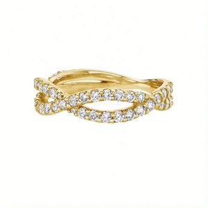 Anillo de Banda Cruzada de Plata de Ley 925 con Baño de Oro de 14k y Circonita para Mujer, Joyería Personalizada al por Mayor para Compromiso y Boda - Product Image 1