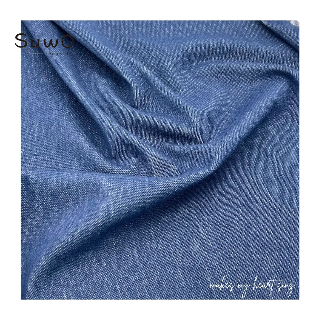 Knitted Denim Fabric Stretchy Soft Lightweight Quality Reactive Dyed Suitable for Dresses, Pants and T-shirt Tricot Plain 235gsm