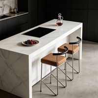 Tabouret de bar moderne en acier inoxydable, style mid-century, dossier incurvé, assise en coton et lin à carreaux, finition miroir, pour la maison, la cuisine, la salle à manger, l'hôtel