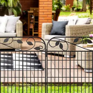 Paneles ajustables para jardín, valla de hierro forjado con recubrimiento en polvo, superior, de Metal, Tubular, negro