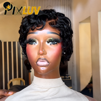Perruque Courte Bouclée Pixie en Cheveux Humains Naturels, Pré-Pluckée, Sans Colle, pour Femmes - Vente en Gros
