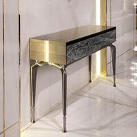 Table d'entrée italienne en acier inoxydable avec pierres précieuses-Salon d'hôtel, console à tiroirs décorée pour l'entrée de