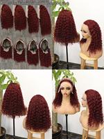 Perruque Bob Lace Front 13x4 à Ondulations Naturelles |   Cheveux humains brésiliens Remy |   Perruque en dentelle transparente couleur bordeaux 99J pour femmes