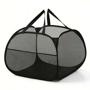 Large Square Mesh Laundry Bag Pop up Square Laundry Basket <b>Hamper</b> with Side Pocket - Product Image 4