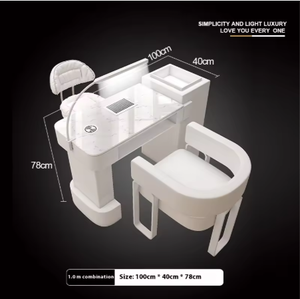 طاولة وكرسي مانيكير فاخرة بيضاء لصالون الأظافر 2026، طاولة أظافر حديثة لمحل التجميل مع إضاءة - Product Image 4