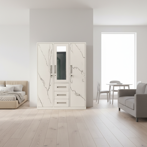 Armadio in Acciaio Bianco a 3 Ante Scorrevoli con Specchio, Mobile per la Casa - Product Image 1
