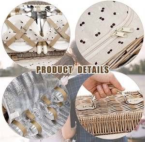 Cestas De Picnic Al Por Mayor Pared Cesta Mimbre Aislante Para Regalo Con Vino Boda Lonchera Corazon Rosa 6 Personas - Product Image 2