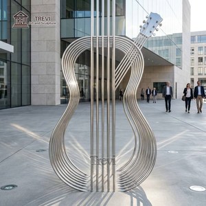Escultura de Guitarra de Acero Inoxidable Pulido Espejo de Arte Moderno para Decoración de Jardín Exterior - Product Image 6