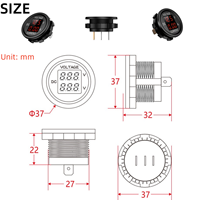 Voltímetro y Amperímetro Digital LED Redondo de 12V, Medidor de Voltaje y Corriente Continua a Prueba de Agua para Coche, Furgoneta, Batería, Barco y Motocicleta