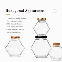 Tarro de miel hexagonal de vidrio con tapa de madera para embalaje de boutique, suministro de fábrica