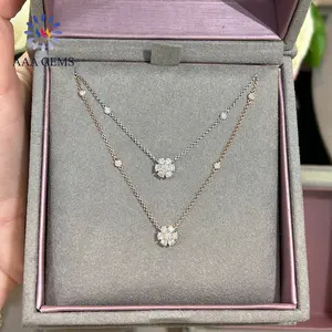 Women Diamond Necklace Set 14K Gold Jewelry Bloom VVS Flower Cluster Pendant Necklace Design Lab Grown Diamond Necklace