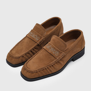 2026 Spring Mens <b>Slip</b> <b>On</b> Casual Loafers Korean Style Retro Square Toe Black Leather Shoes - Product Image 2