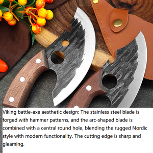 بيع بالجملة سكين ULU ممتاز من الفولاذ المقاوم للصدأ 5 بوصة بمقبض خشبي وغمد جلدي لجزارة اللحم - Product Image 3